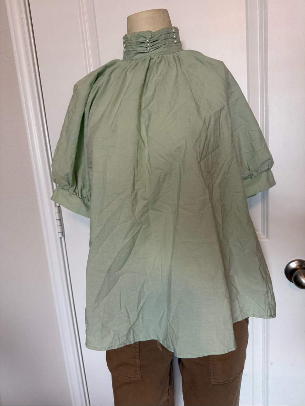BNWT Zara 100% Cotton Beaded Turtleneck Mint Blouse